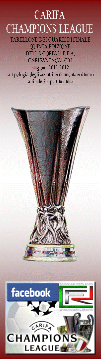 CARIFA
CHAMPIONS LEAGUE,TABELLONE DEI QUARTI DI FINALE
QUINTA EDIZIONE
DELLA COPPA U.E.F.A.
CARIFANTACALCIO
stagione 2011-2012
la tipologia degli scontri   di andata e ritorno
la finale  a partita unica